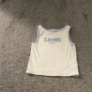 Zara White and Light Blue Ribbed Tank Top